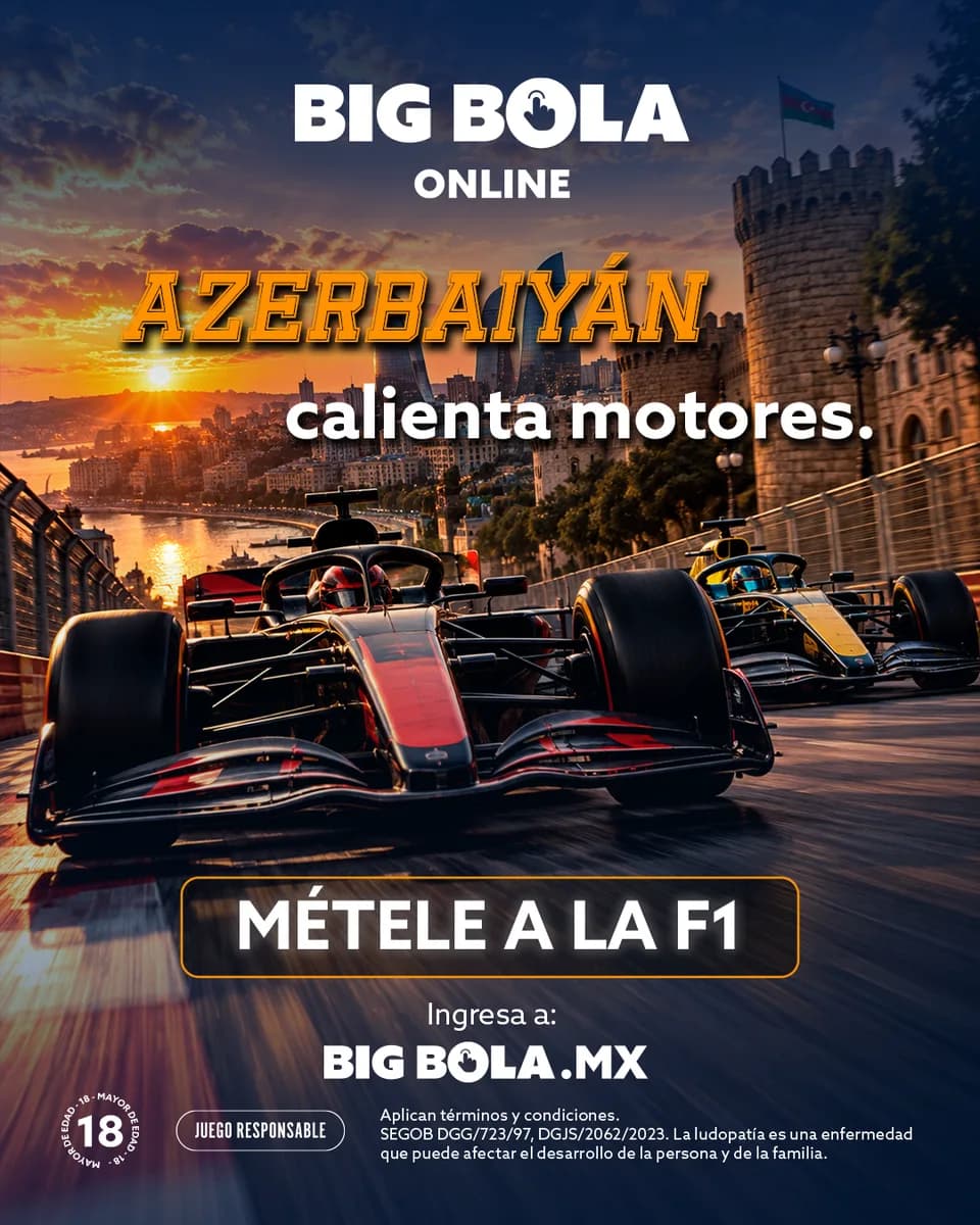 Publicación de Big Bola Online sobre el Gran Premio de Azerbaiyán, con dos autos en pista